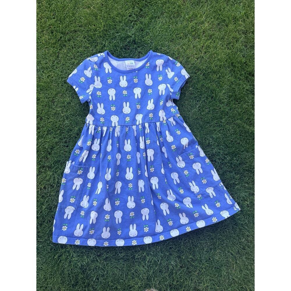 Hanna Andersson Girls Miffy Blue Floral Bunny Fit & Flare Dress Size 6-7